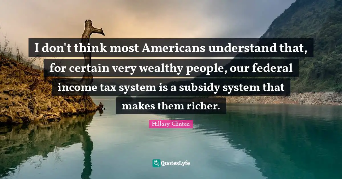 I don't think most Americans understand that, for certain very wealthy people, our federal income tax system is a subsidy system that makes them richer.