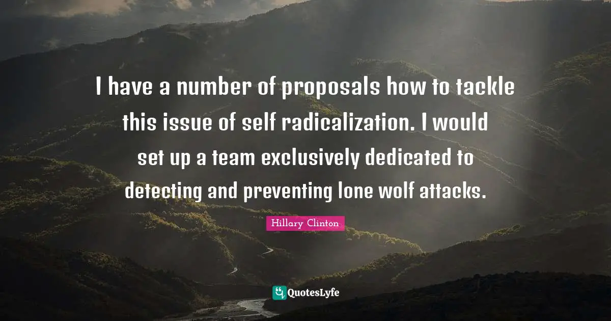 I have a number of proposals how to tackle this issue of self radicalization. I would set up a team exclusively dedicated to detecting and preventing lone wolf attacks.