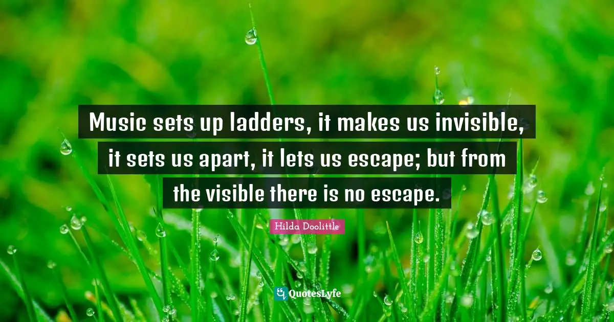 Music sets up ladders, it makes us invisible, it sets us apart, it lets us escape; but from the visible there is no escape.