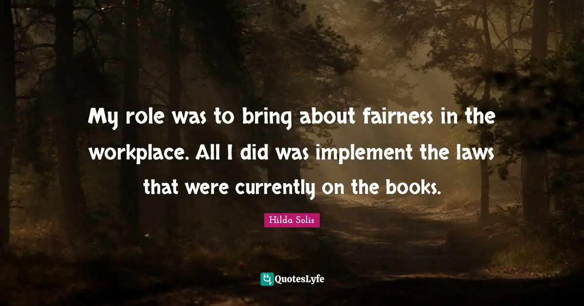 My role was to bring about fairness in the workplace. All I did was implement the laws that were currently on the books.