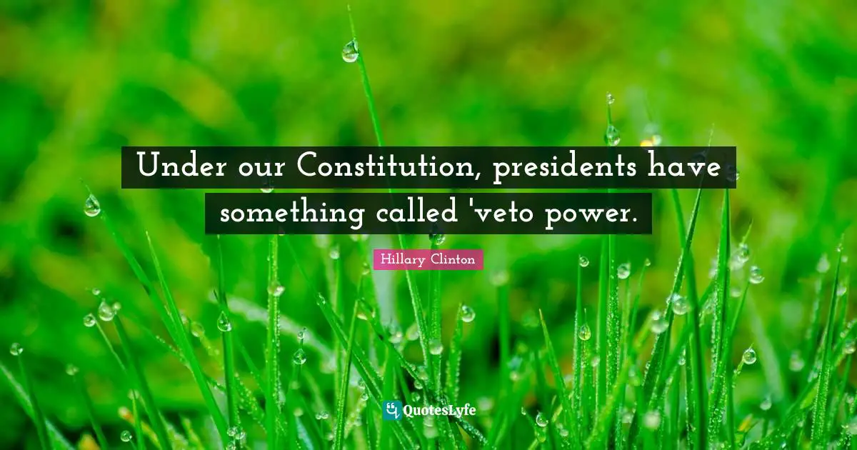 Under our Constitution, presidents have something called 'veto power.