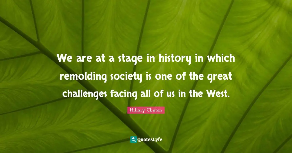 We are at a stage in history in which remolding society is one of the great challenges facing all of us in the West.