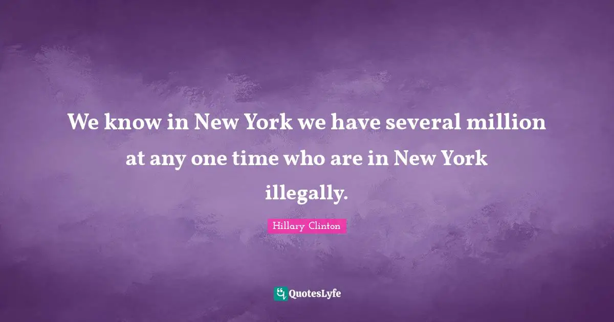 We know in New York we have several million at any one time who are in New York illegally.