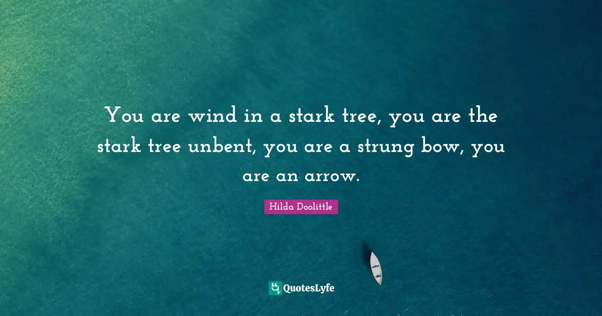 You are wind in a stark tree, you are the stark tree unbent, you are a strung bow, you are an arrow.