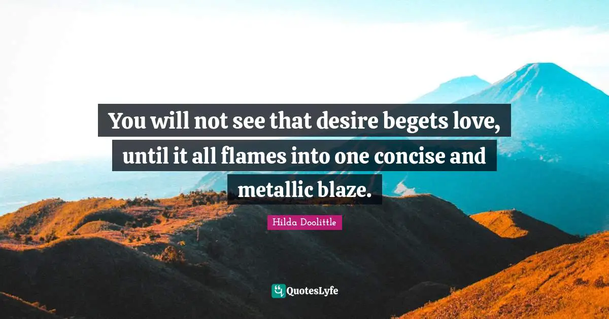 You will not see that desire begets love, until it all flames into one concise and metallic blaze.