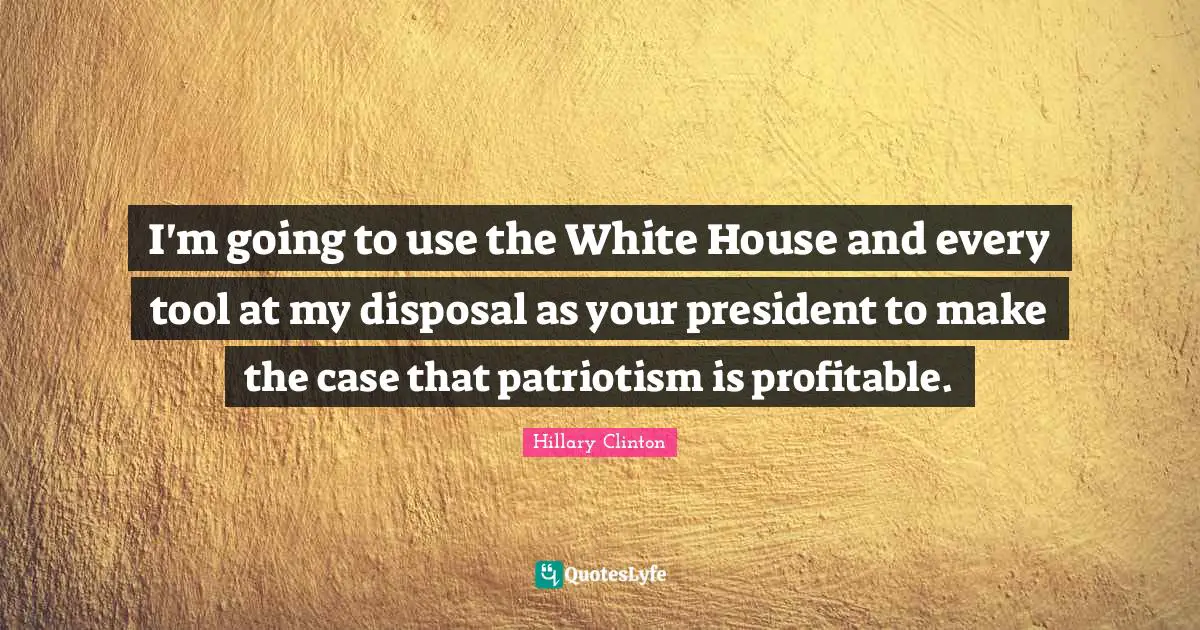 I'm going to use the White House and every tool at my disposal as your president to make the case that patriotism is profitable.