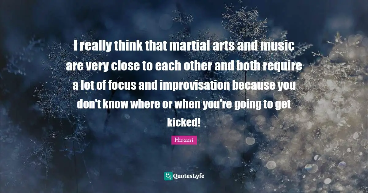 I really think that martial arts and music are very close to each other and both require a lot of focus and improvisation because you don't know where or when you're going to get kicked!