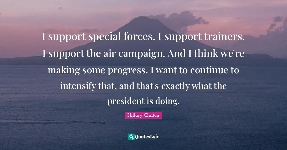 I support special forces. I support trainers. I support the air campaign. And I think we're making some progress. I want to continue to intensify that, and that's exactly what the president is doing.