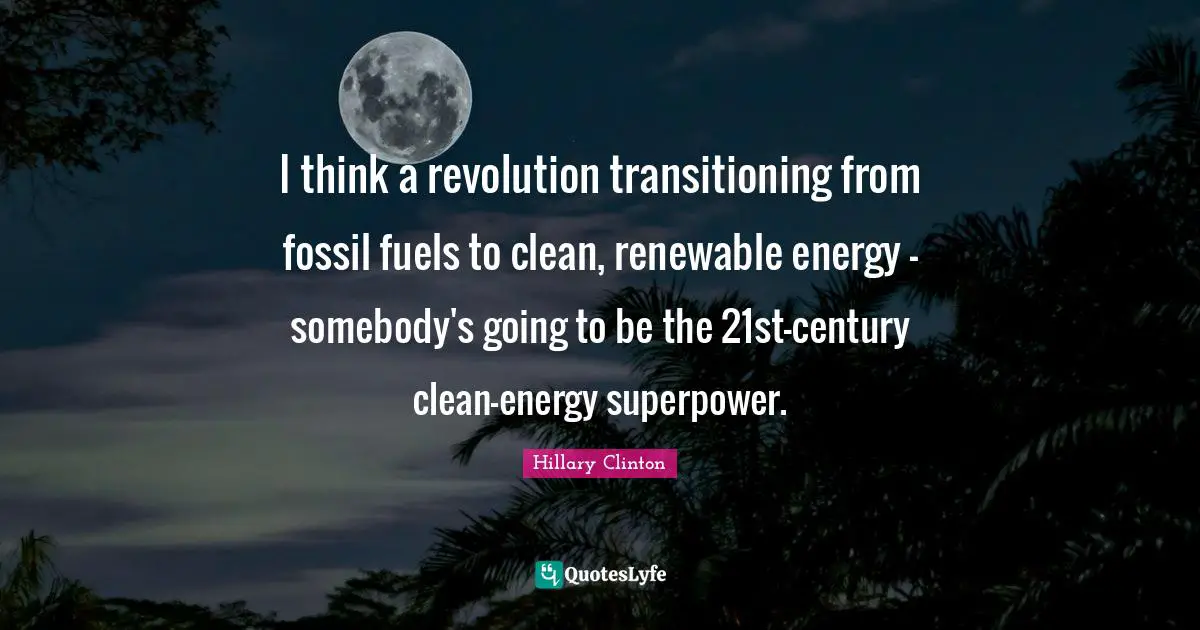 I think a revolution transitioning from fossil fuels to clean, renewable energy - somebody's going to be the 21st-century clean-energy superpower.