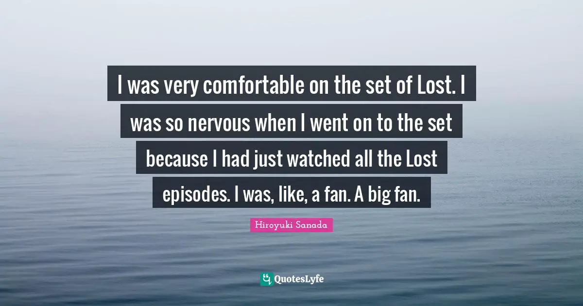 I was very comfortable on the set of Lost. I was so nervous when I went on to the set because I had just watched all the Lost episodes. I was, like, a fan. A big fan.