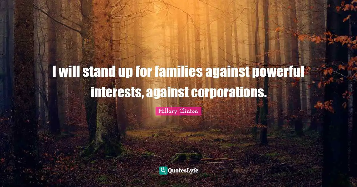 I will stand up for families against powerful interests, against corporations.