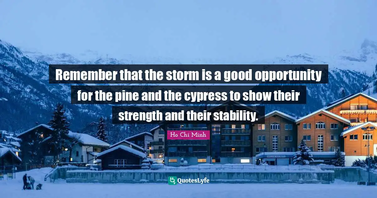 Ho Chi Minh Quotes: Remember that the storm is a good opportunity for the pine and the cypress to show their strength and their stability.