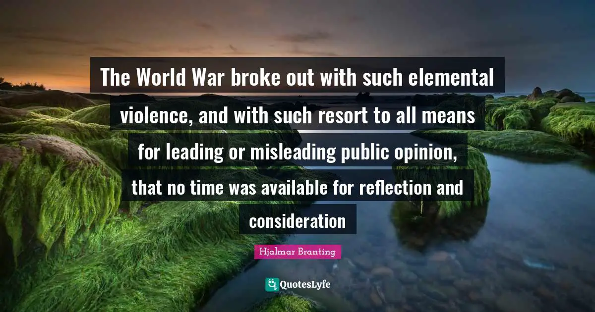The World War broke out with such elemental violence, and with such resort to all means for leading or misleading public opinion, that no time was available for reflection and consideration