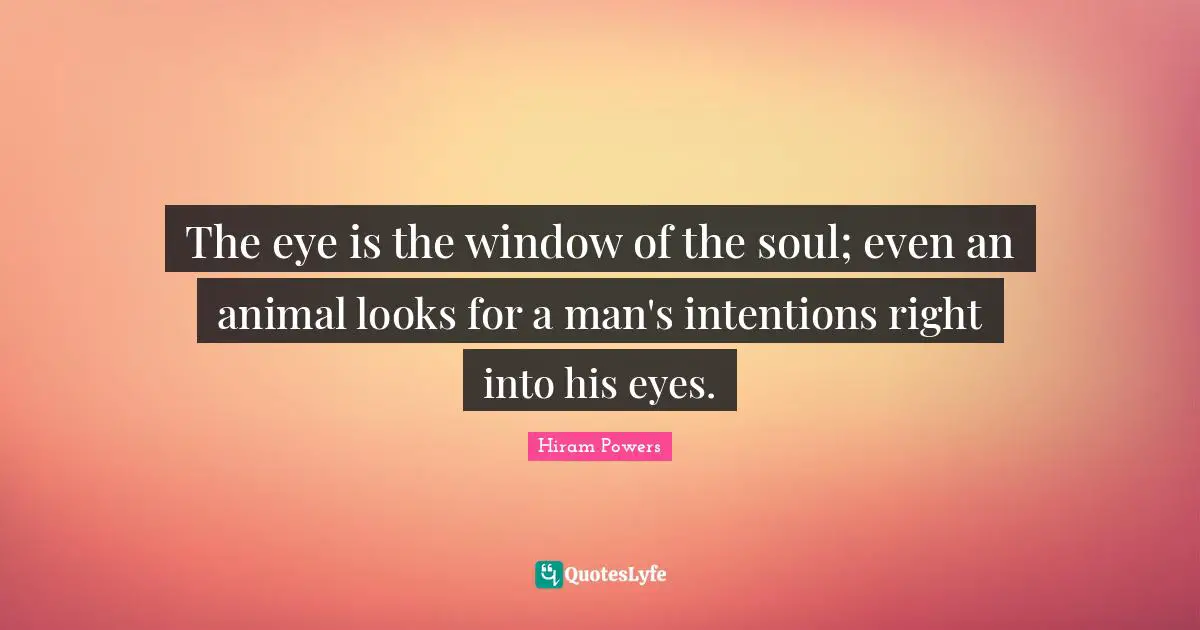 The eye is the window of the soul; even an animal looks for a man's intentions right into his eyes.