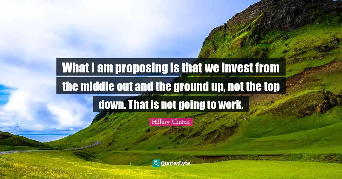 What I am proposing is that we invest from the middle out and the ground up, not the top down. That is not going to work.