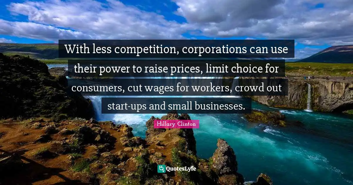 With less competition, corporations can use their power to raise prices, limit choice for consumers, cut wages for workers, crowd out start-ups and small businesses.