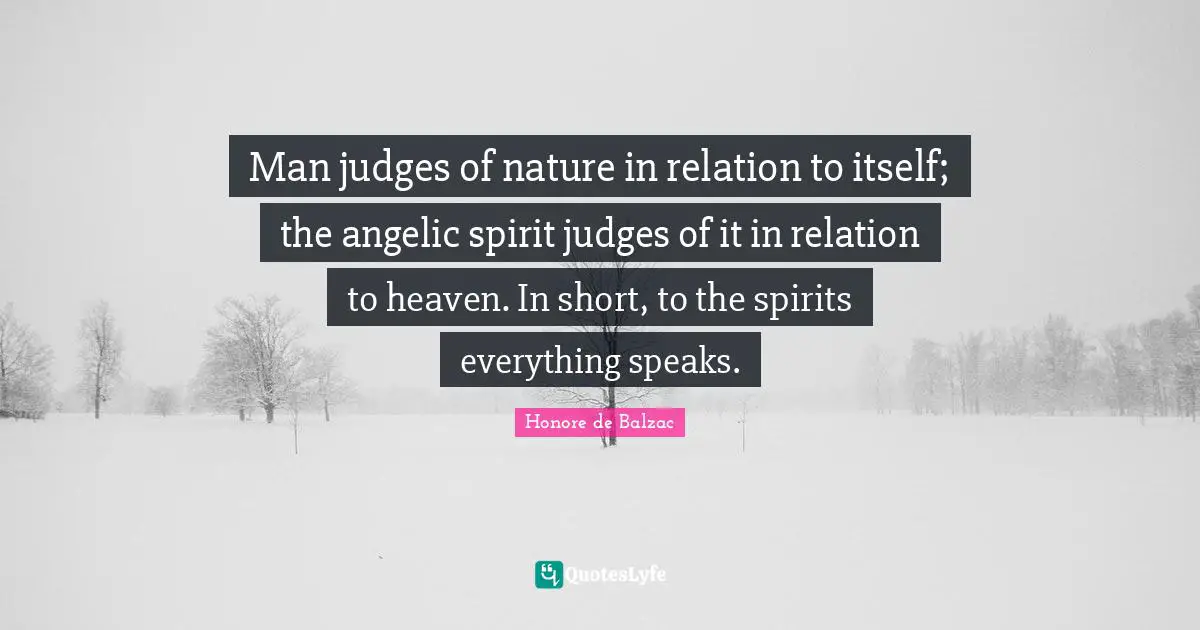 Man judges of nature in relation to itself; the angelic spirit judges of it in relation to heaven. In short, to the spirits everything speaks.