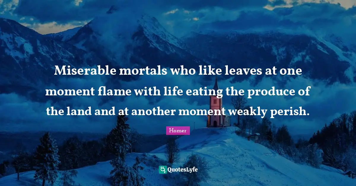 Miserable mortals who like leaves at one moment flame with life eating the produce of the land and at another moment weakly perish.