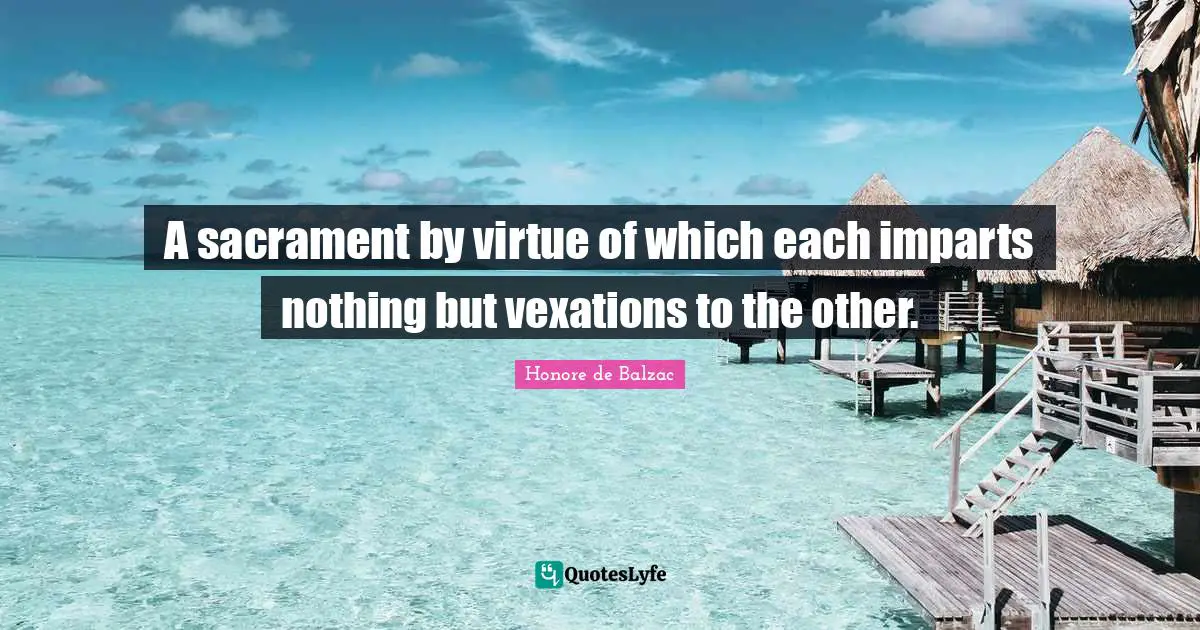 Vexation Quotes: "A sacrament by virtue of which each imparts nothing but vexations to the other."