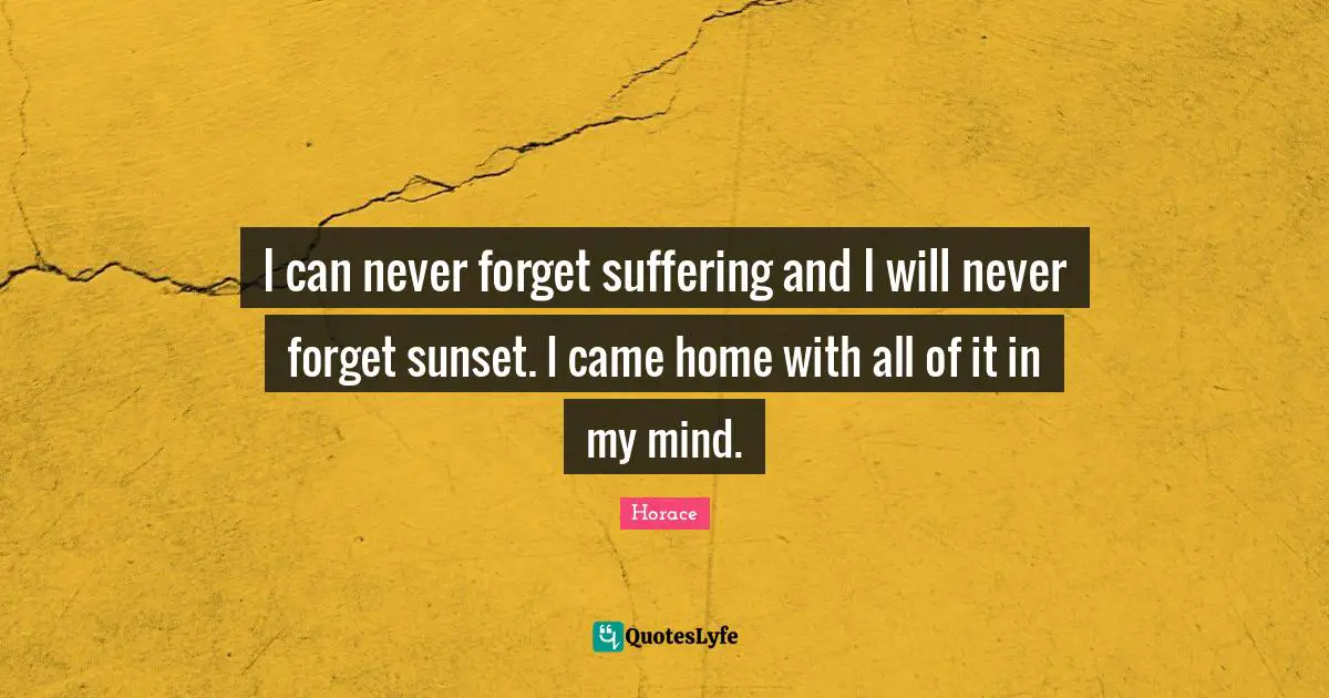 Never Forget Quotes: "I can never forget suffering and I will never forget sunset. I came home with all of it in my mind."