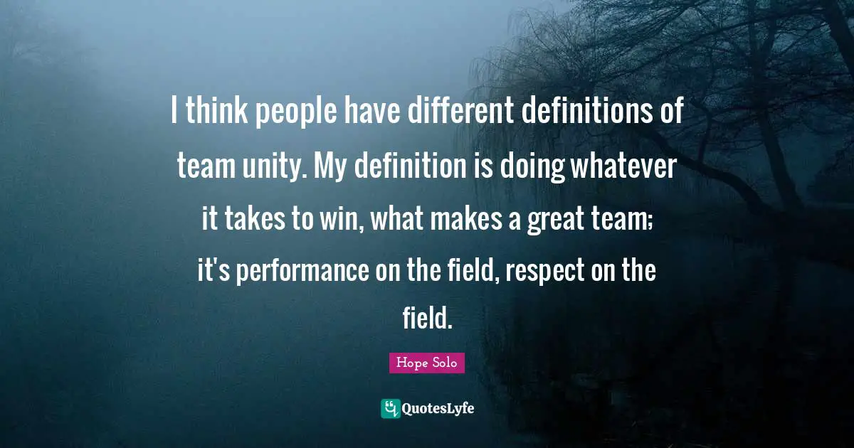 I think people have different definitions of team unity. My definition is doing whatever it takes to win, what makes a great team; it's performance on the field, respect on the field.