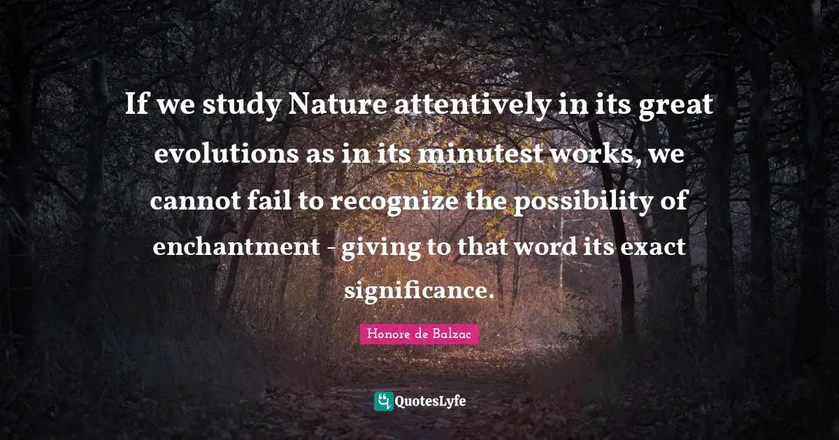 If we study Nature attentively in its great evolutions as in its minutest works, we cannot fail to recognize the possibility of enchantment - giving to that word its exact significance.