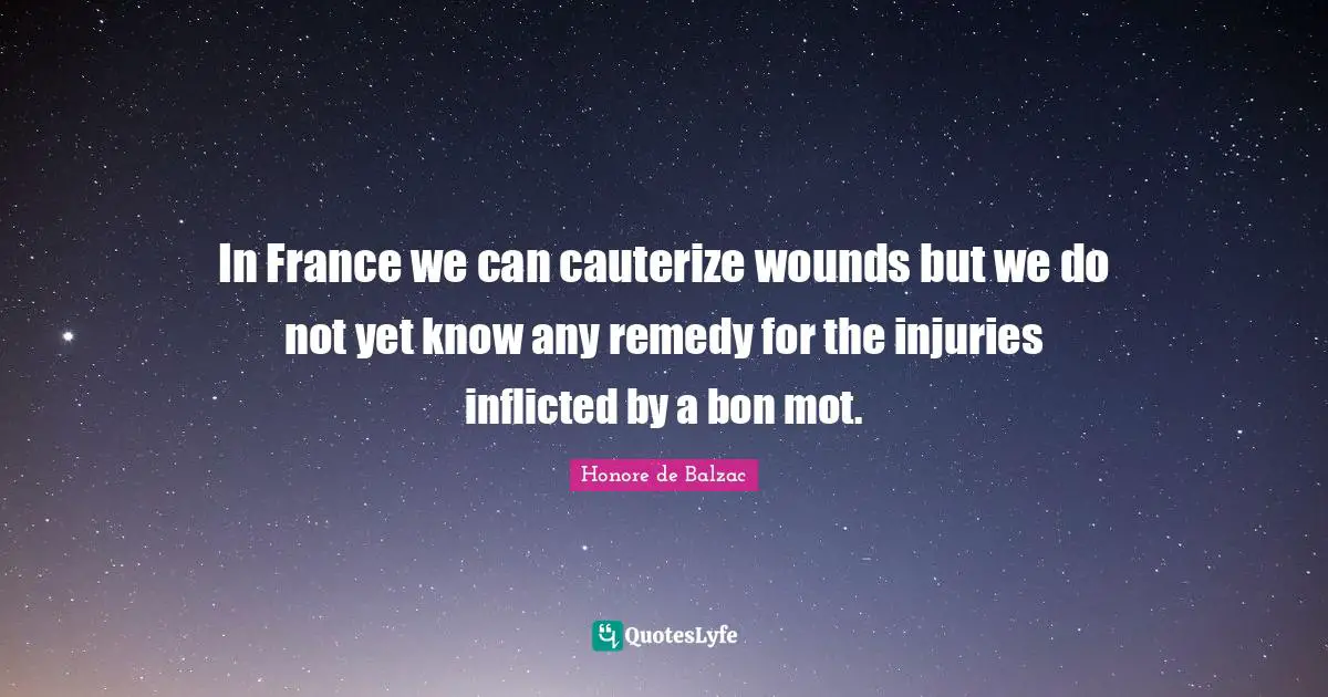 In France we can cauterize wounds but we do not yet know any remedy for the injuries inflicted by a bon mot.