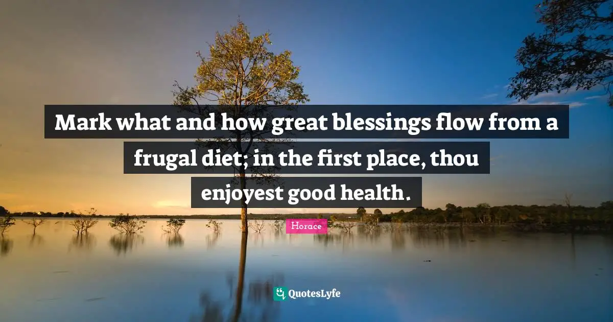 Mark what and how great blessings flow from a frugal diet; in the first place, thou enjoyest good health.