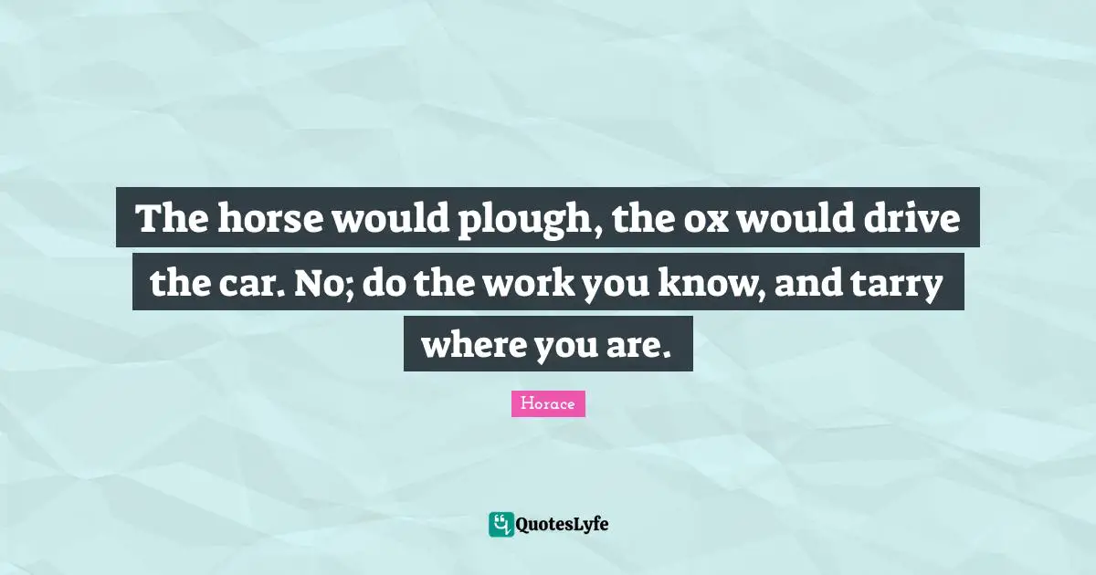 The horse would plough, the ox would drive the car. No; do the work you know, and tarry where you are.