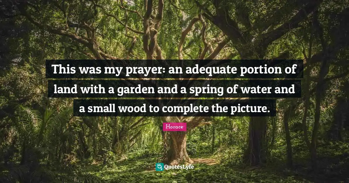 This was my prayer: an adequate portion of land with a garden and a spring of water and a small wood to complete the picture.