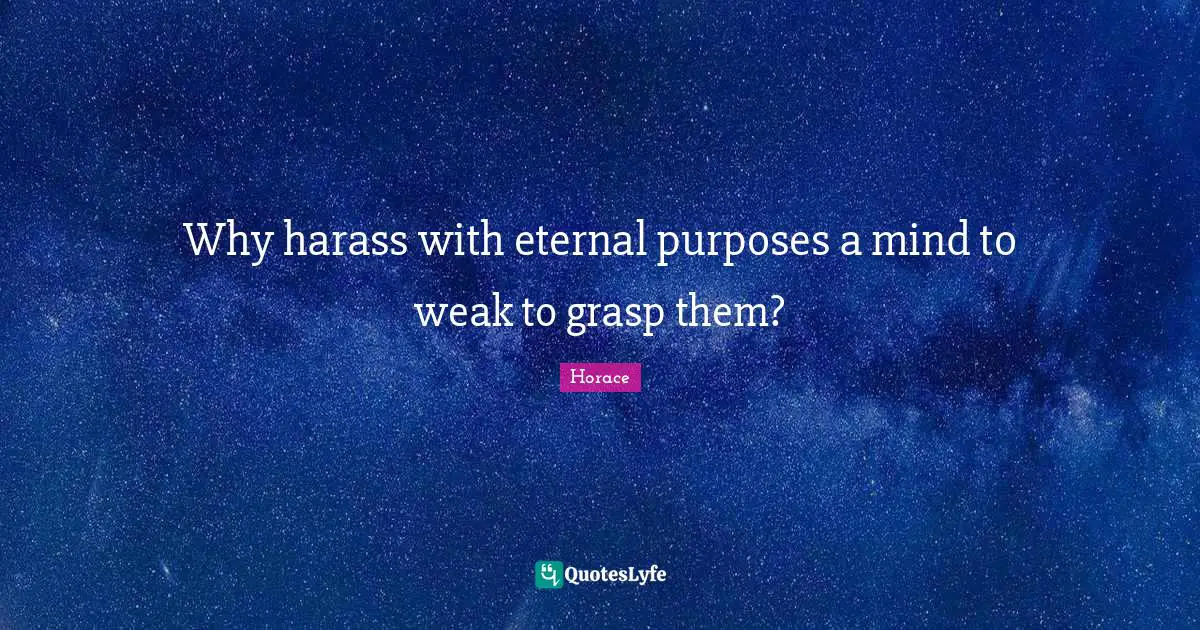 Why harass with eternal purposes a mind to weak to grasp them?