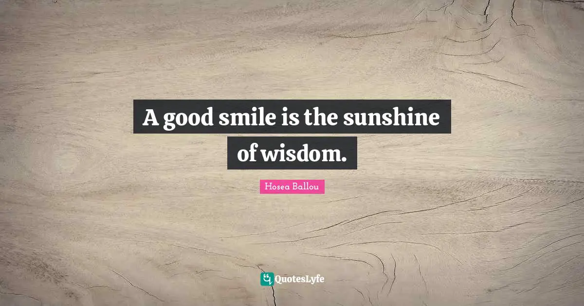 A good smile is the sunshine of wisdom.