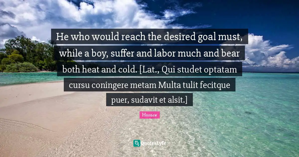 He who would reach the desired goal must, while a boy, suffer and labor much and bear both heat and cold. [Lat., Qui studet optatam cursu coningere metam Multa tulit fecitque puer, sudavit et alsit.]
