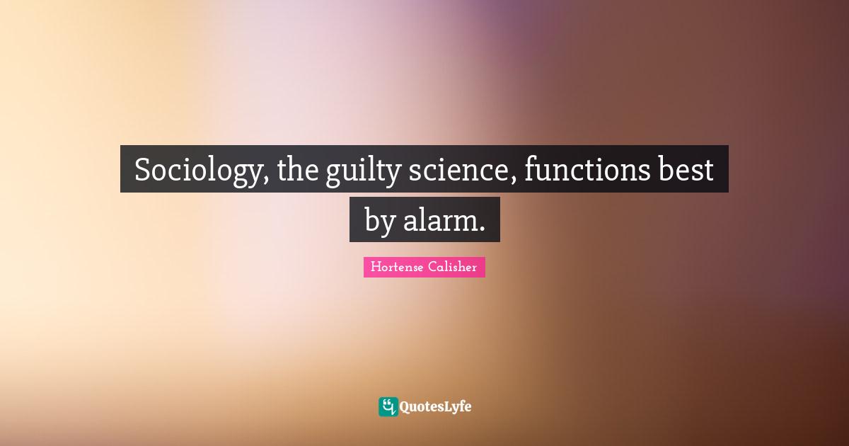 Sociology, the guilty science, functions best by alarm.