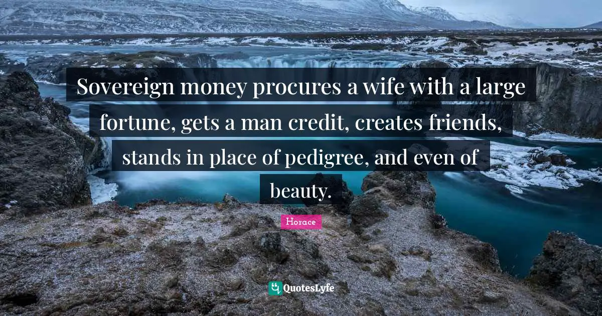 Sovereign money procures a wife with a large fortune, gets a man credit, creates friends, stands in place of pedigree, and even of beauty.