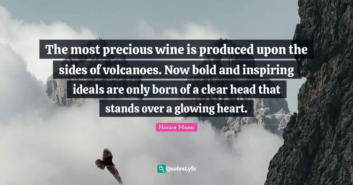 The most precious wine is produced upon the sides of volcanoes. Now bold and inspiring ideals are only born of a clear head that stands over a glowing heart.