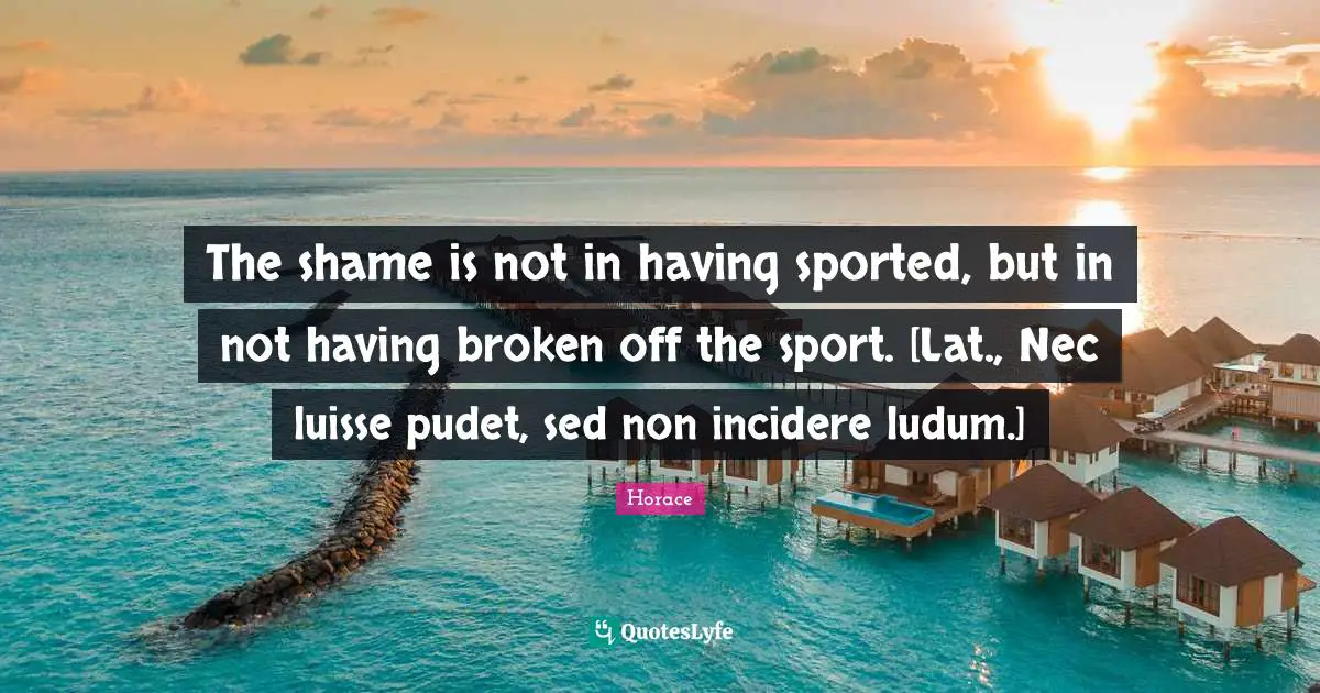 The shame is not in having sported, but in not having broken off the sport. [Lat., Nec luisse pudet, sed non incidere ludum.]