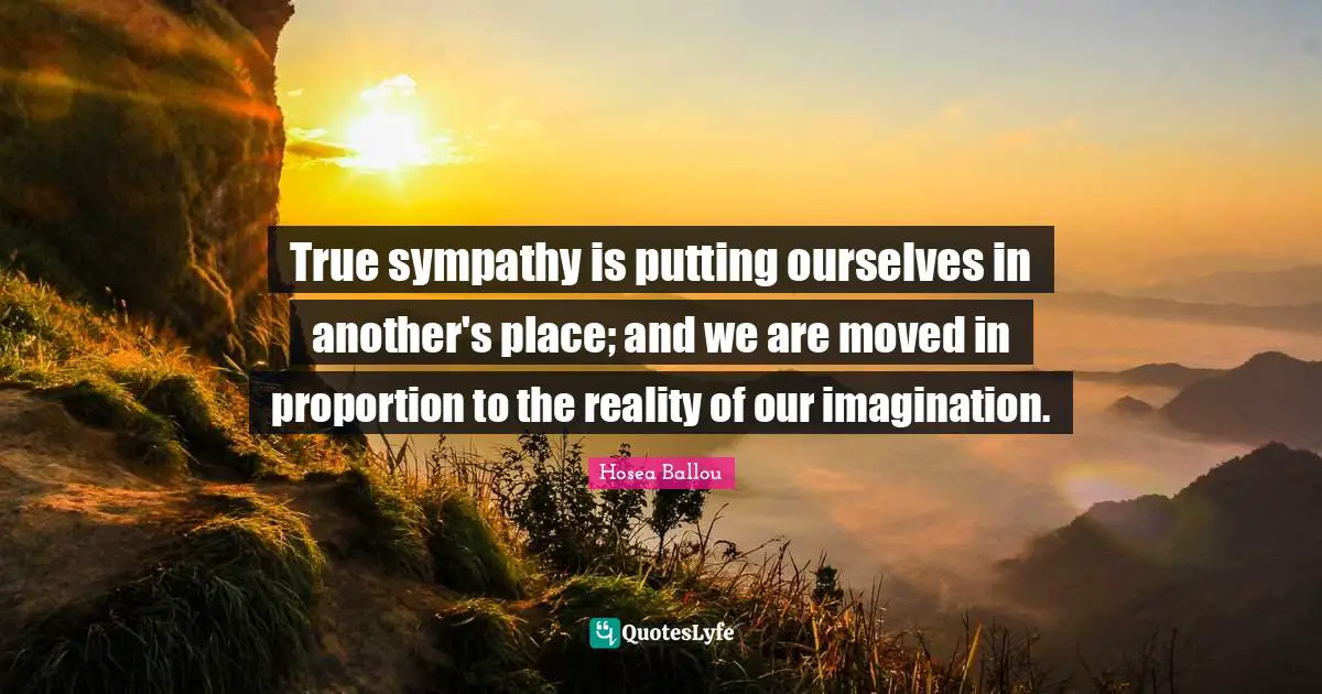 True sympathy is putting ourselves in another's place; and we are moved in proportion to the reality of our imagination.