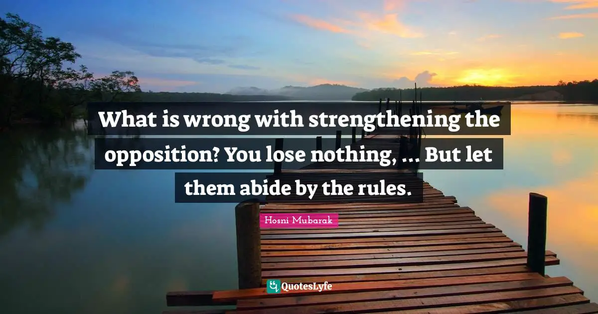 What is wrong with strengthening the opposition? You lose nothing, ... But let them abide by the rules.
