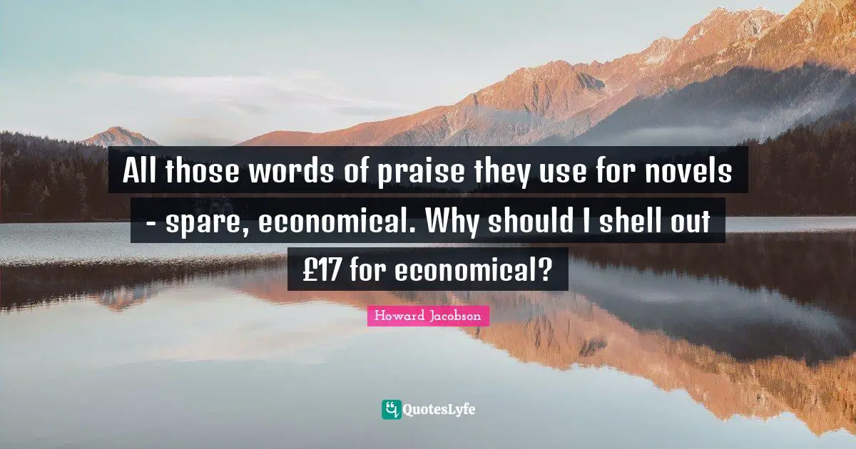 All those words of praise they use for novels - spare, economical. Why should I shell out £17 for economical?