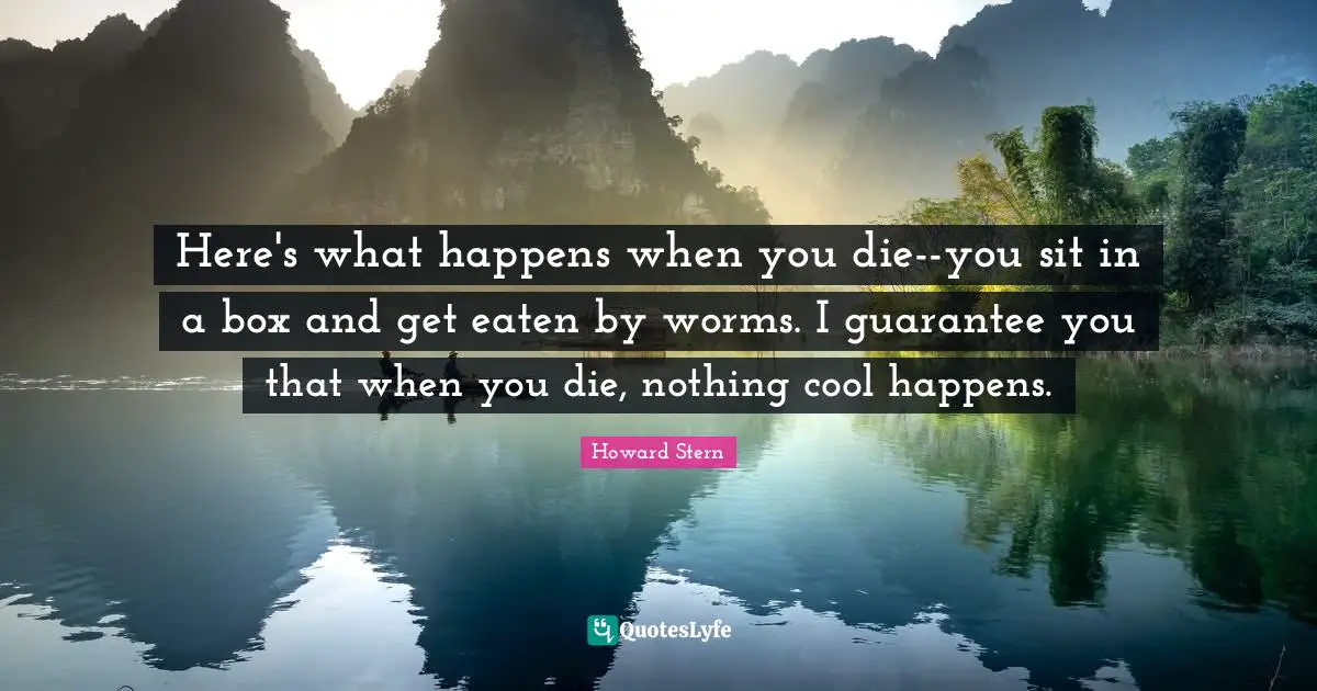 Here's what happens when you die--you sit in a box and get eaten by worms. I guarantee you that when you die, nothing cool happens.