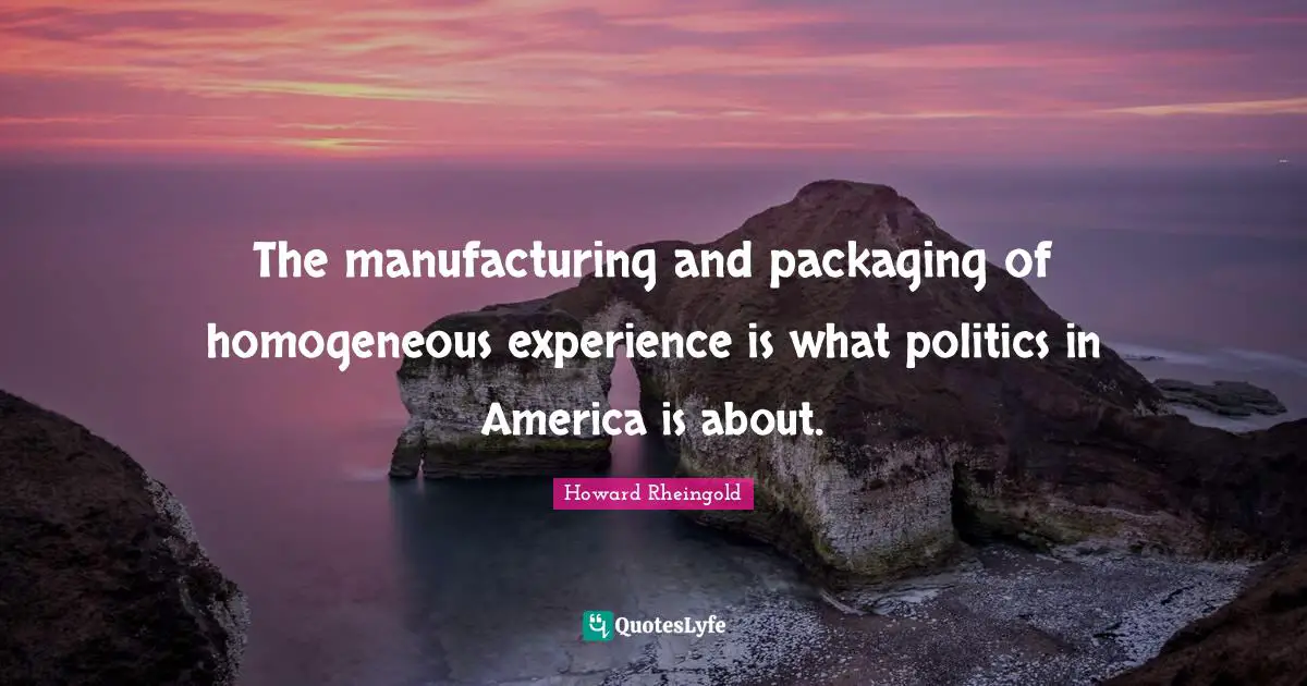 The manufacturing and packaging of homogeneous experience is what politics in America is about.