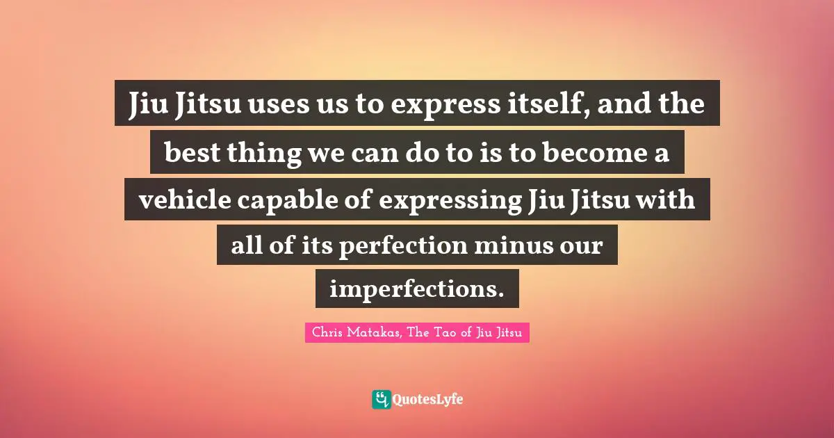 Jiu Jitsu uses us to express itself, and the best thing we can do to is to become a vehicle capable of expressing Jiu Jitsu with all of its perfection minus our imperfections.