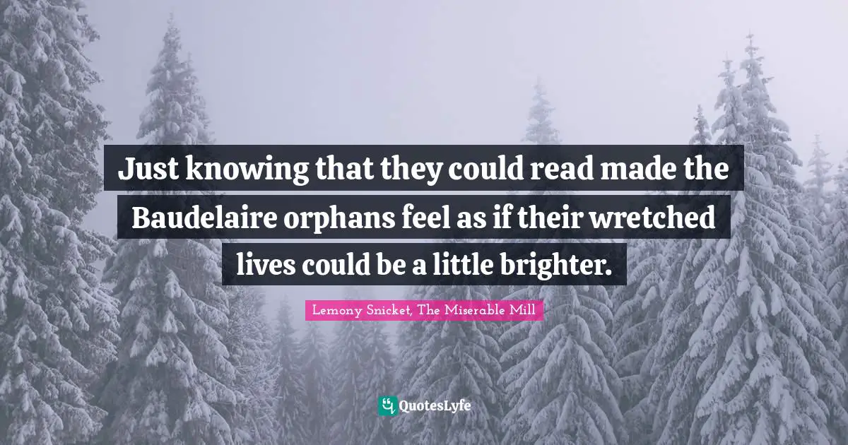 Just knowing that they could read made the Baudelaire orphans feel as if their wretched lives could be a little brighter.
