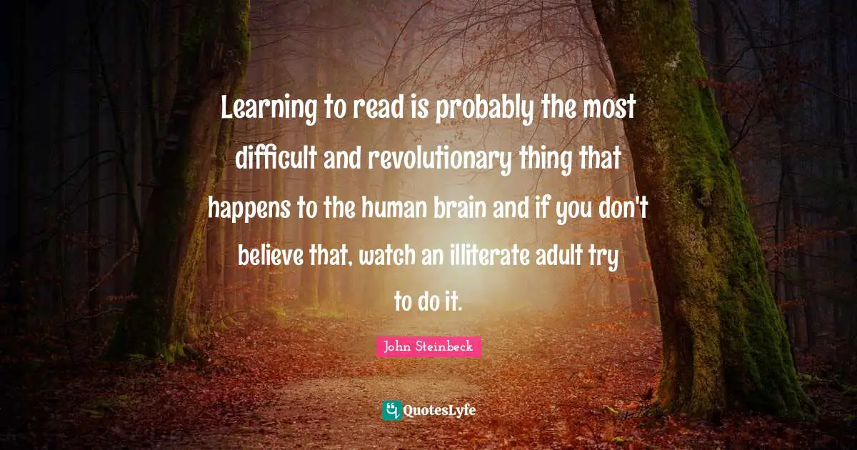 Learning to read is probably the most difficult and revolutionary thing that happens to the human brain and if you don't believe that, watch an illiterate adult try to do it.