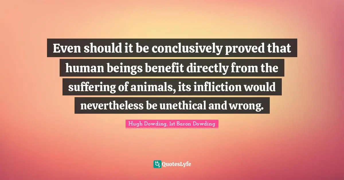 Even should it be conclusively proved that human beings benefit directly from the suffering of animals, its infliction would nevertheless be unethical and wrong.