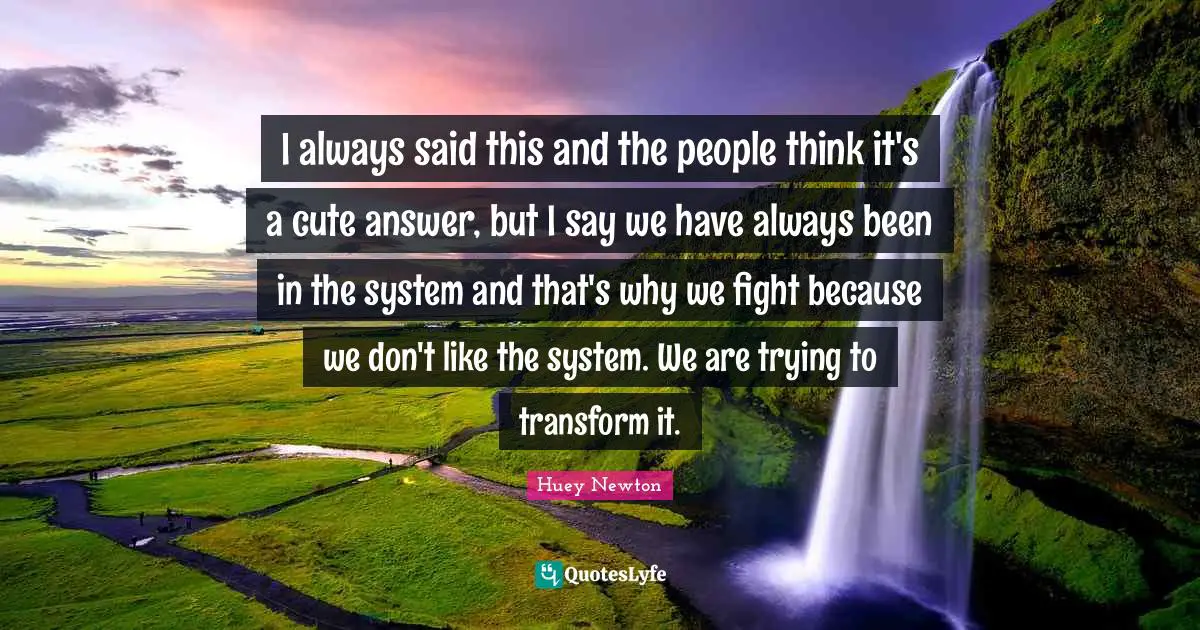 I always said this and the people think it's a cute answer, but I say we have always been in the system and that's why we fight because we don't like the system. We are trying to transform it.