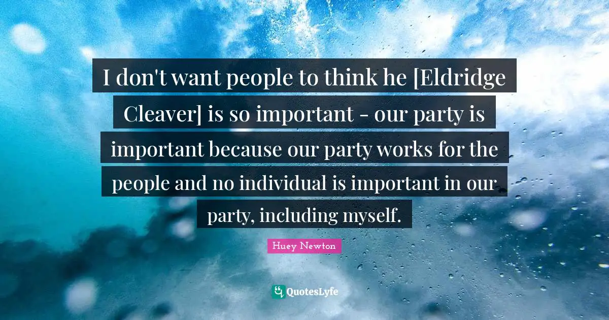 I don't want people to think he [Eldridge Cleaver] is so important - our party is important because our party works for the people and no individual is important in our party, including myself.