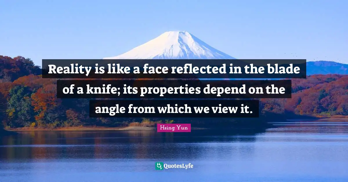 Reality is like a face reflected in the blade of a knife; its properties depend on the angle from which we view it.