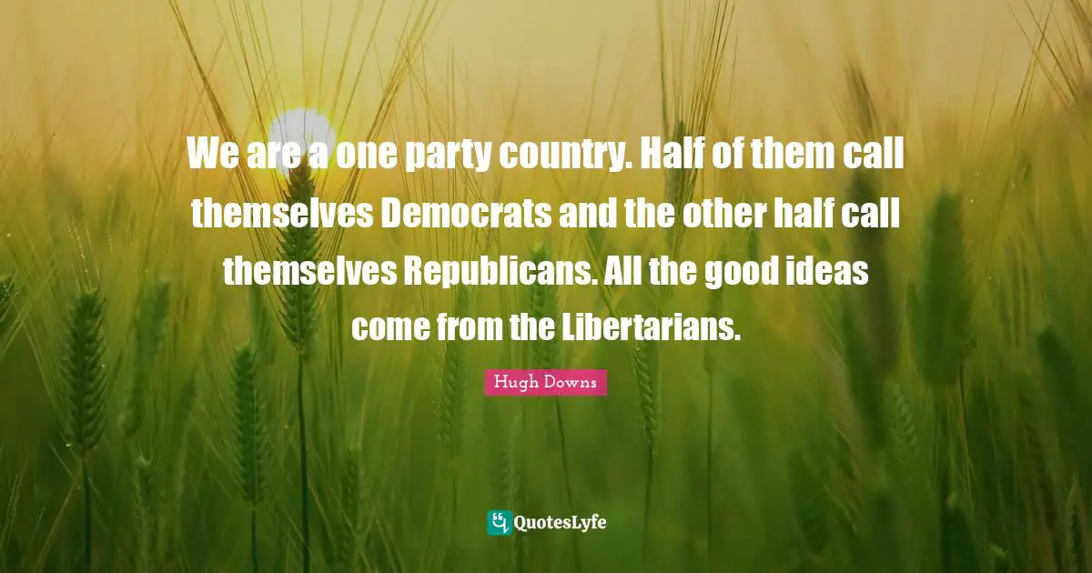 We are a one party country. Half of them call themselves Democrats and the other half call themselves Republicans. All the good ideas come from the Libertarians.